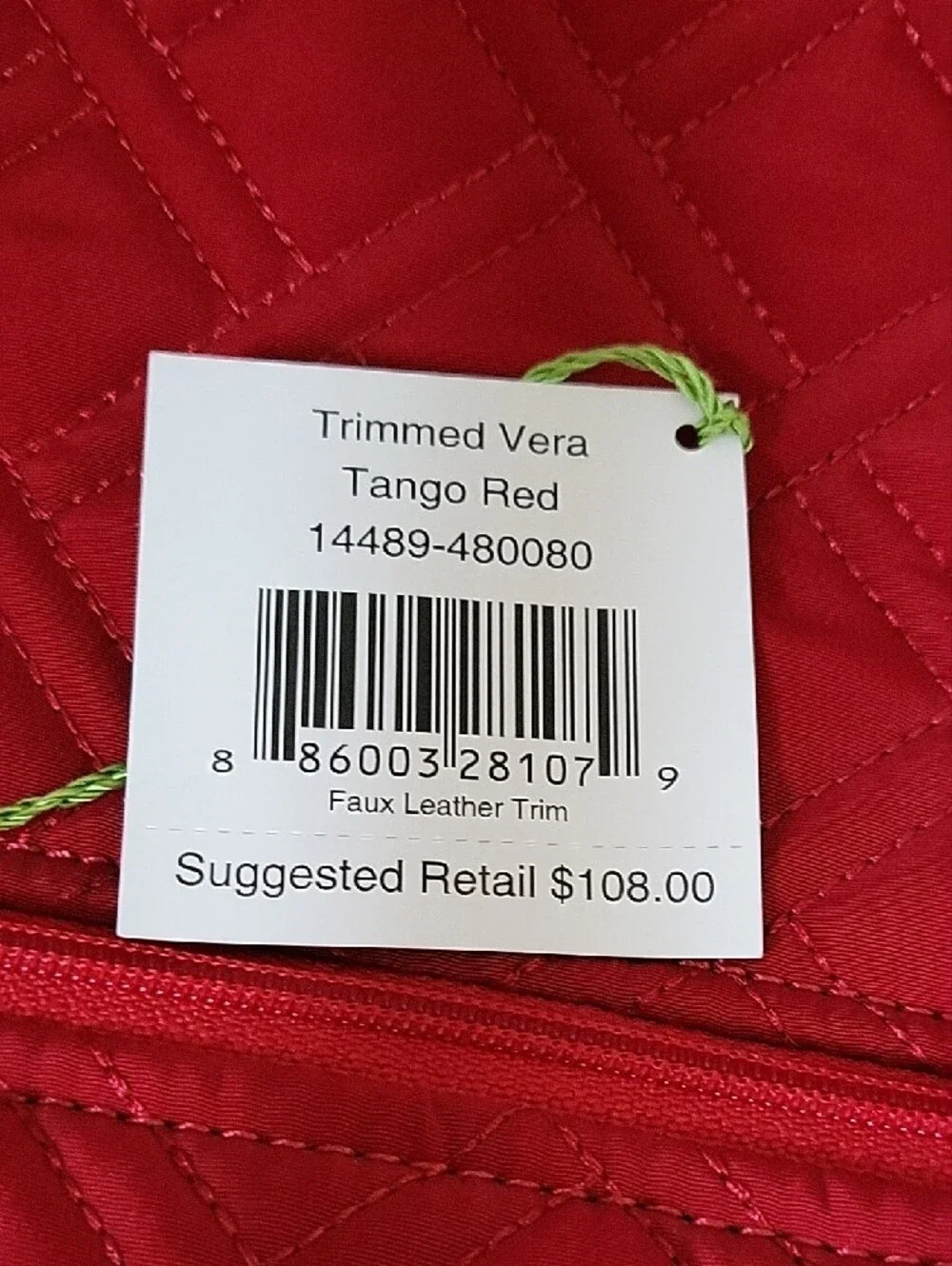 Vera Bradley Trimmed Vera Tote Tango Red Quilted NWT